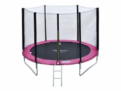 Happy Garden Pack Premium Trampolín 245cm reversible / gris CANBERRA + red, escalera, funda y kit de anclaje