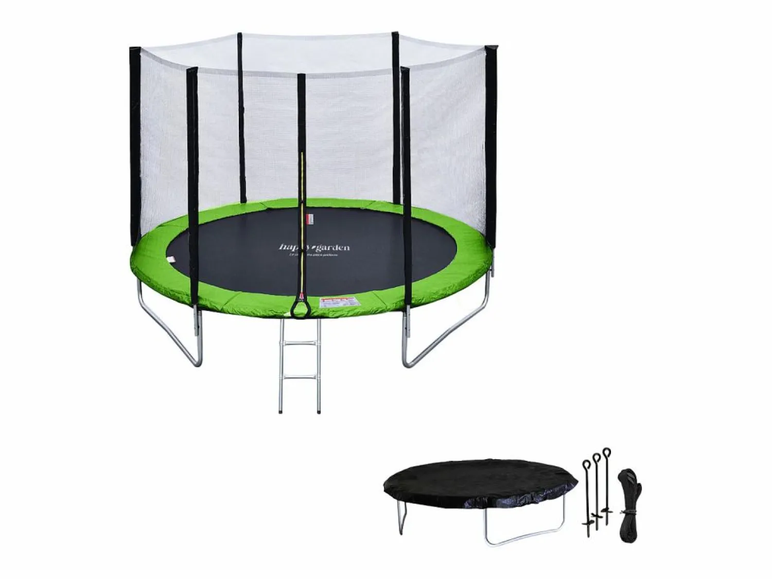 Hot Happy Garden Pack Premium Trampolín 180cm reversible / verde CAIRNS + red, escalera, funda y kit de anclaje Azul