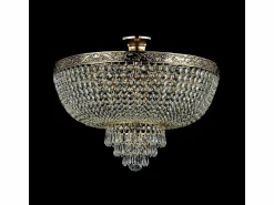 Palace Plafón Semi Empotrado Oro Antiguo & Cristal, 6 Luces, E27 Plafón