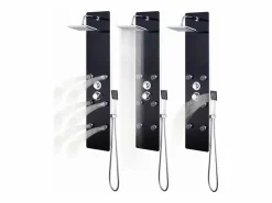 Helloshop26 Panel de ducha con rociador grifo cristal acero inoxidable 130 cm negro 02_0003435