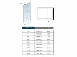 Aica Panel de ducha vidrio 8mm con tratamiento antical,barra 90cm,perfil cromado (68-70)x190cm