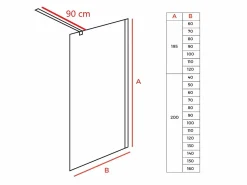 Outlet Panel fijo de ducha WALK IN Perfil Negro Grosor Cristal 8 mm Mampara De Ducha