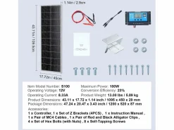 Clearance Panel Solar Monocristalino SucceBuy , 100 W 12 V, Kit Panel con Controlador, para Acampada, Senderismo, Uso Fuera de la Red Negro