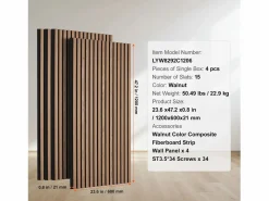 Online Paneles Acústicos con Tablas de Madera SucceBuy 120 x 60 cm, Decoración Mural Moderna, Nogal Panel De Pared