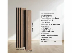 Paneles Acústicos de Listones de Madera SucceBuy, 20 x 240 cm, para Decoración de Paredes, con un Alto Índice NRC de 0,85 y Certificación Acústica SGS, Nogal