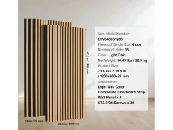 Paneles Acústicos SucceBuy 59.9 x 119.8 cm, Paneles Acústicos de listones de Madera, Decoración de Pared Moderna, Roble Claro Marru00f3n
