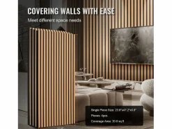 Paneles Acústicos SucceBuy 59.9 x 119.8 cm, Paneles Acústicos de listones de Madera, Decoración de Pared Moderna, Roble Claro Marru00f3n