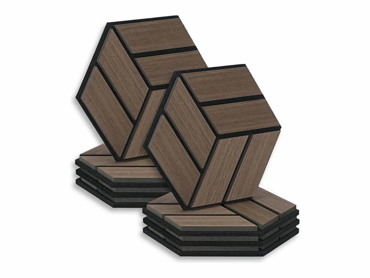 Outlet Paneles acústicos 30x26 cm Marrón Hexágono Panal Negro / Marru00f3n