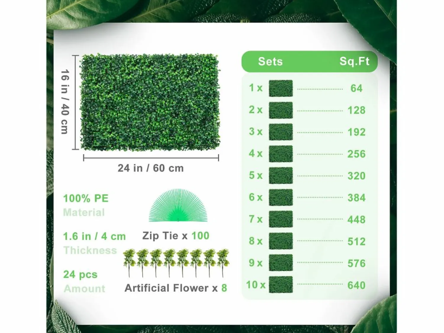 Paneles de Buxus Artificiales SucceBuy 60.96x40.64 cm Protegidos contra UV | 24 Piezas | Decoración de Valla
