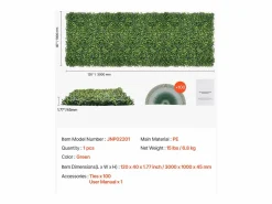 Paneles de Césped Artificial, SucceBuy, Paneles de Pared de Césped Artificial de 100 × 300 cm, Milán, Vegetación para Decoración Íntima
