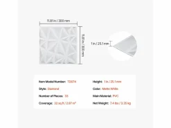 Paneles de Pared 3D SucceBuy, Pack de 33, 30 x 30 cm, PVC, Cobertura de 3 m², Diamante