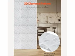 Paneles de Pared 3D SucceBuy, Pack de 33, 30 x 30 cm, PVC, Cobertura de 3 m², Diamante
