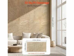 Paneles de Pared 3D SucceBuy, Pack de 4, 122 x 61 cm, Aspecto de Piedra, Cobertura de 3 m², Color Piedra Amarilla