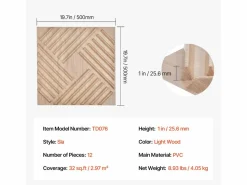 Paneles de Pared 3D SucceBuy, Pack de 12, 50 x 50 cm, PVC con Listones, Cobertura de 3 m², Madera Clara