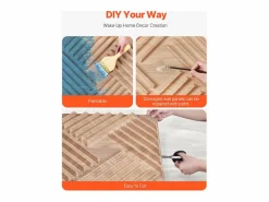 Paneles de Pared 3D SucceBuy, Pack de 12, 50 x 50 cm, PVC con Listones, Cobertura de 3 m², Madera Clara