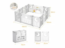 DripeX Paneles de parque para bebés 12+2, puerta de barrera de seguridad, cuadrícula protectora de plastro ecológico, 150x150x62cm -