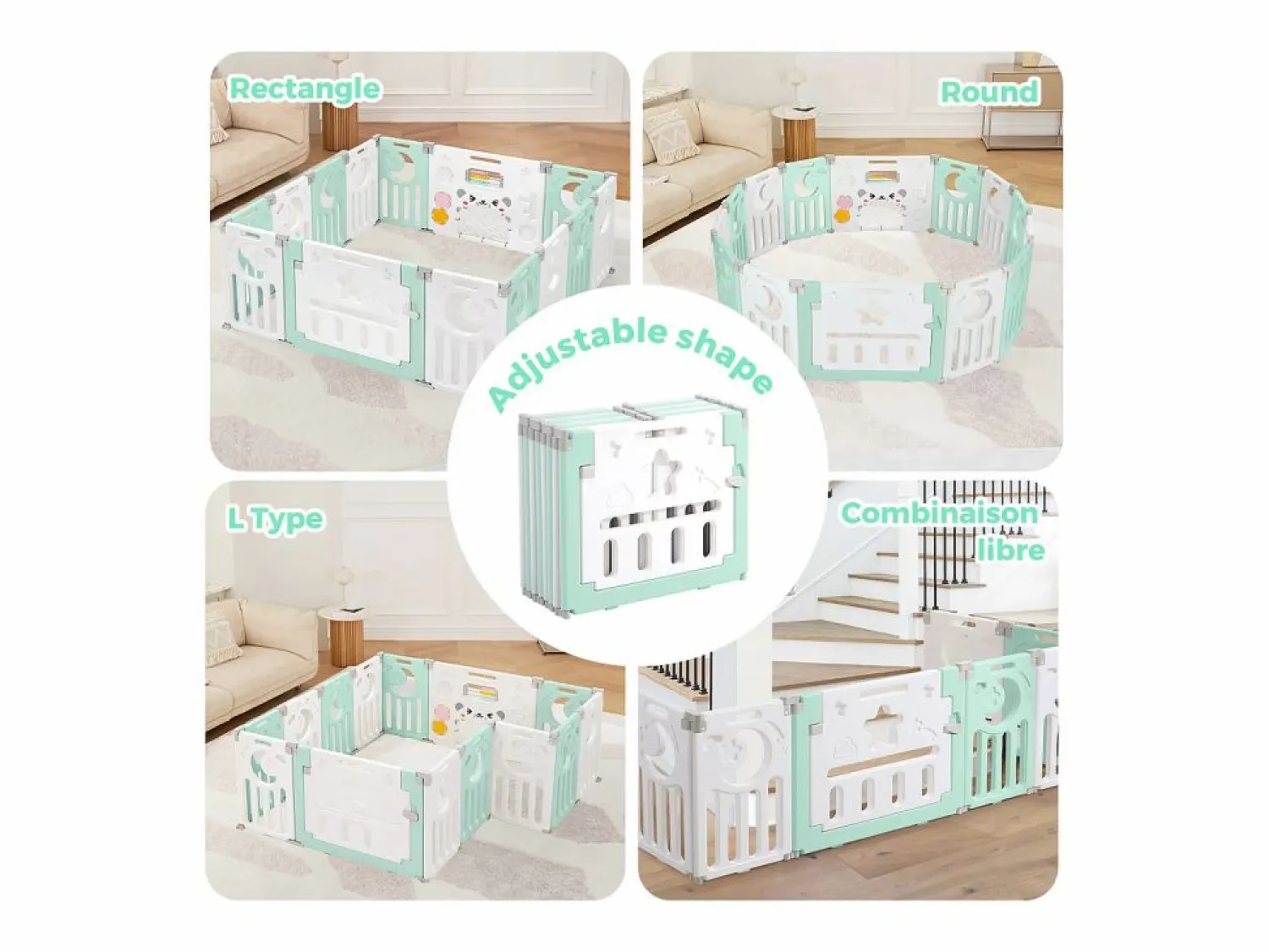 Discount Paneles de parque para bebés 12+2, puerta de barrera de seguridad, cuadrícula protectora de plastro ecológico, 150x150x62cm - Mueble De Bebé