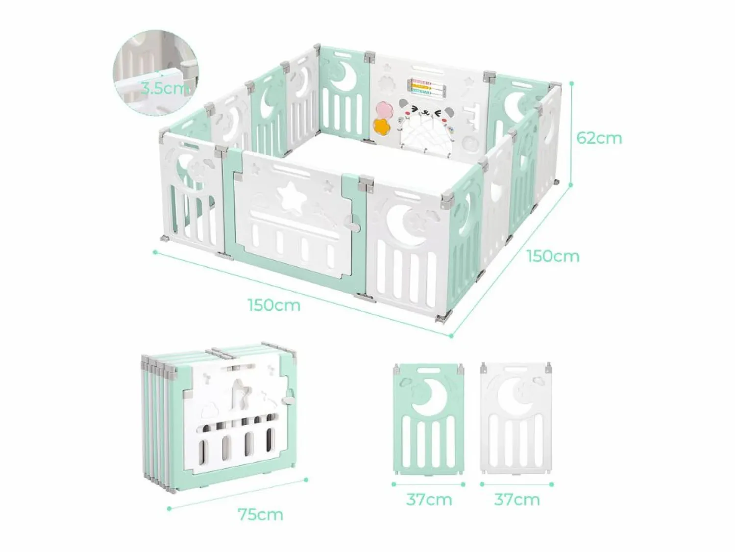 Discount Paneles de parque para bebés 12+2, puerta de barrera de seguridad, cuadrícula protectora de plastro ecológico, 150x150x62cm - Mueble De Bebé