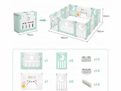 Discount Paneles de parque para bebés 12+2, puerta de barrera de seguridad, cuadrícula protectora de plastro ecológico, 150x150x62cm - Mueble De Bebé