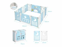 New DripeX Paneles de parque para bebés 12+2, puerta de barrera de seguridad, cuadrícula de protección en plásticos ecológicos, 150x150x62cm - Azul