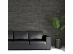 Paneles decorativos efecto piedra ladrillo 3D, juego de 12 unidades, 8,6 m², revestimiento de pared de PU, 120 x 60 x 2,5, color pizarra