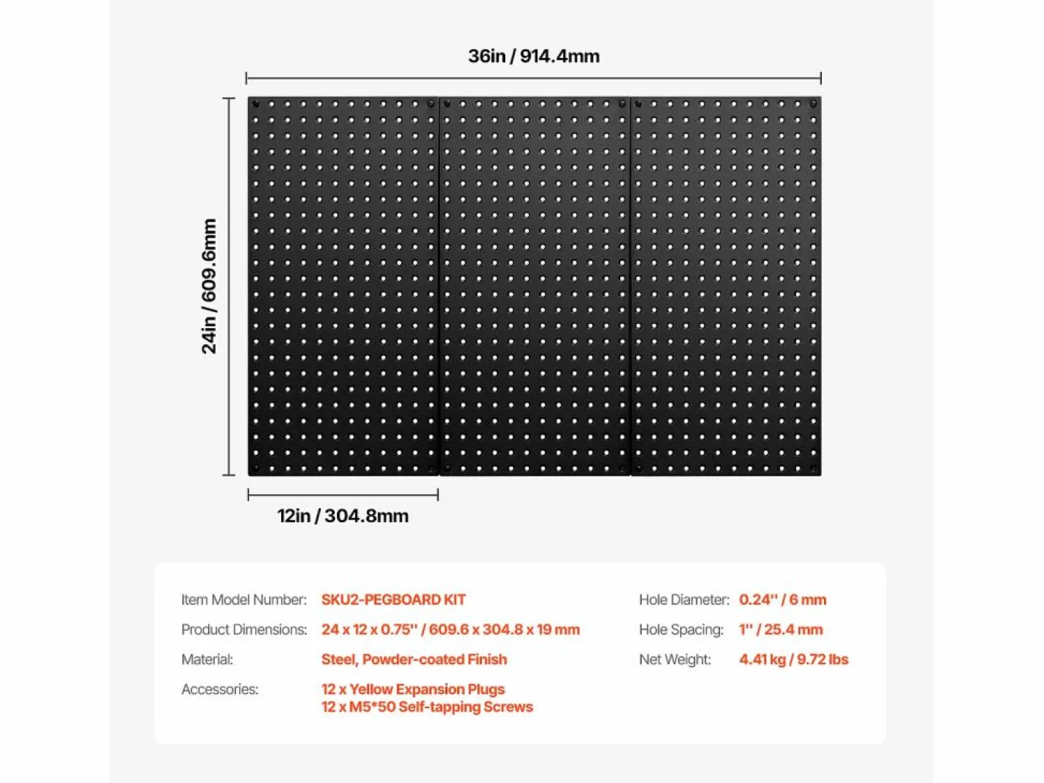 Paneles Perforados de Metal SucceBuy, 3 Paneles, 609,6 x 304,8 mm, para Herramientas de Taller