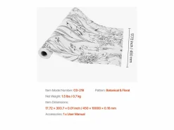 Clearance Papel Pintado Adhesivo de Pared SucceBuy, 45 cm x 10 m, Rollo Papel Pintado Autoadhesivo Vinilo, Motif Floral Botánico , Impermeable Blanco