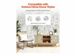 Clearance Papel Pintado Adhesivo de Pared SucceBuy, 45 cm x 10 m, Rollo Papel Pintado Autoadhesivo Vinilo, Motif Floral Botánico , Impermeable Blanco