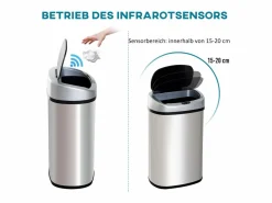 New Papelera automática de 30L, sensor IR, acero inoxidable, interior extraíble opcional, cuadrada (33x25x58cm) Plateado