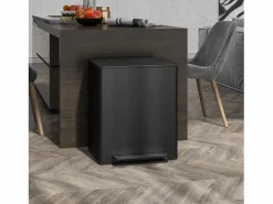 New Papelera con pedal de 25 l, acero inoxidable, color (47,7 x 37,5 x 56 cm) Negro