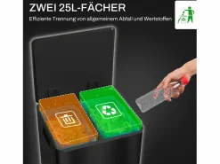 New Papelera con pedal de 25 l, acero inoxidable, color (47,7 x 37,5 x 56 cm) Negro