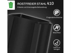 New Papelera con pedal de 25 l, acero inoxidable, color (47,7 x 37,5 x 56 cm) Negro