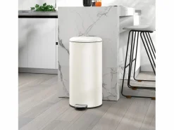 Hot Papelera con pedal de 30L con cubo interior, metal marfil, tapa silenciosa (36x30x63,5cm) Cubo De Basura Para Cocina