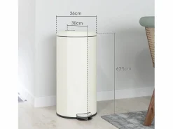 Hot Papelera con pedal de 30L con cubo interior, metal marfil, tapa silenciosa (36x30x63,5cm) Cubo De Basura Para Cocina