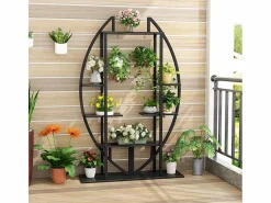 Tribesigns Paquete de 2 soportes para plantas de interior de 5 niveles, de metal curvo, con 2 ganchos para colgar, multiusos para interior, jardín, balcón y sala de estar