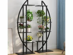 Tribesigns Paquete de 2 soportes para plantas de interior de 5 niveles, de metal curvo, con 2 ganchos para colgar, multiusos para interior, jardín, balcón y sala de estar