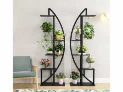 Tribesigns Paquete de 2 soportes para plantas de interior de 5 niveles, de metal curvo, con 2 ganchos para colgar, multiusos para interior, jardín, balcón y sala de estar