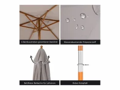 Sale Parasol con LED, 3 posiciones, poliéster, bambú, gris, (250x250x230 cm) Sombrilla