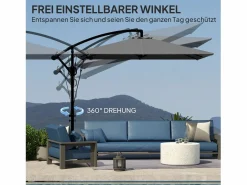 Discount Parasol descentrado de 260 cm, con protección UV 50+, función de inclinación, de metal y poliéster gris (295x250x235cm)
