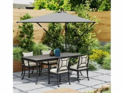 Discount Parasol descentrado de 260 cm, con protección UV 50+, función de inclinación, de metal y poliéster gris (295x250x235cm)