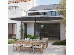 Discount Parasol doble con manivela, protección UV, estructura de acero, gris oscuro (436x260x240 cm) Sombrilla