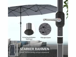 Discount Parasol doble con manivela, protección UV, estructura de acero, gris oscuro (436x260x240 cm) Sombrilla