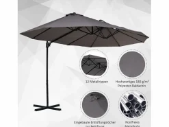 Sale Parasol doble con manivela, regulable, de metal, gris oscuro (440x270x250 cm) Sombrilla