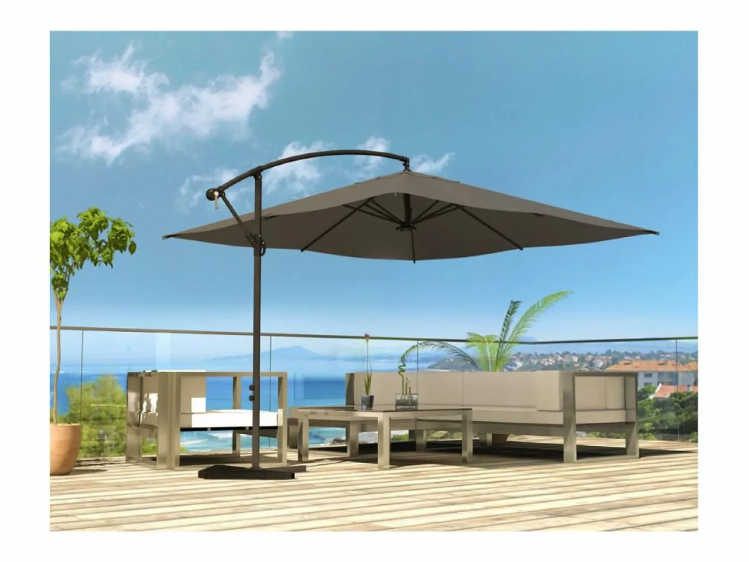 Parasol excéntrico cuadrado con LED de 3x3 m SOLENZARA Sombrilla