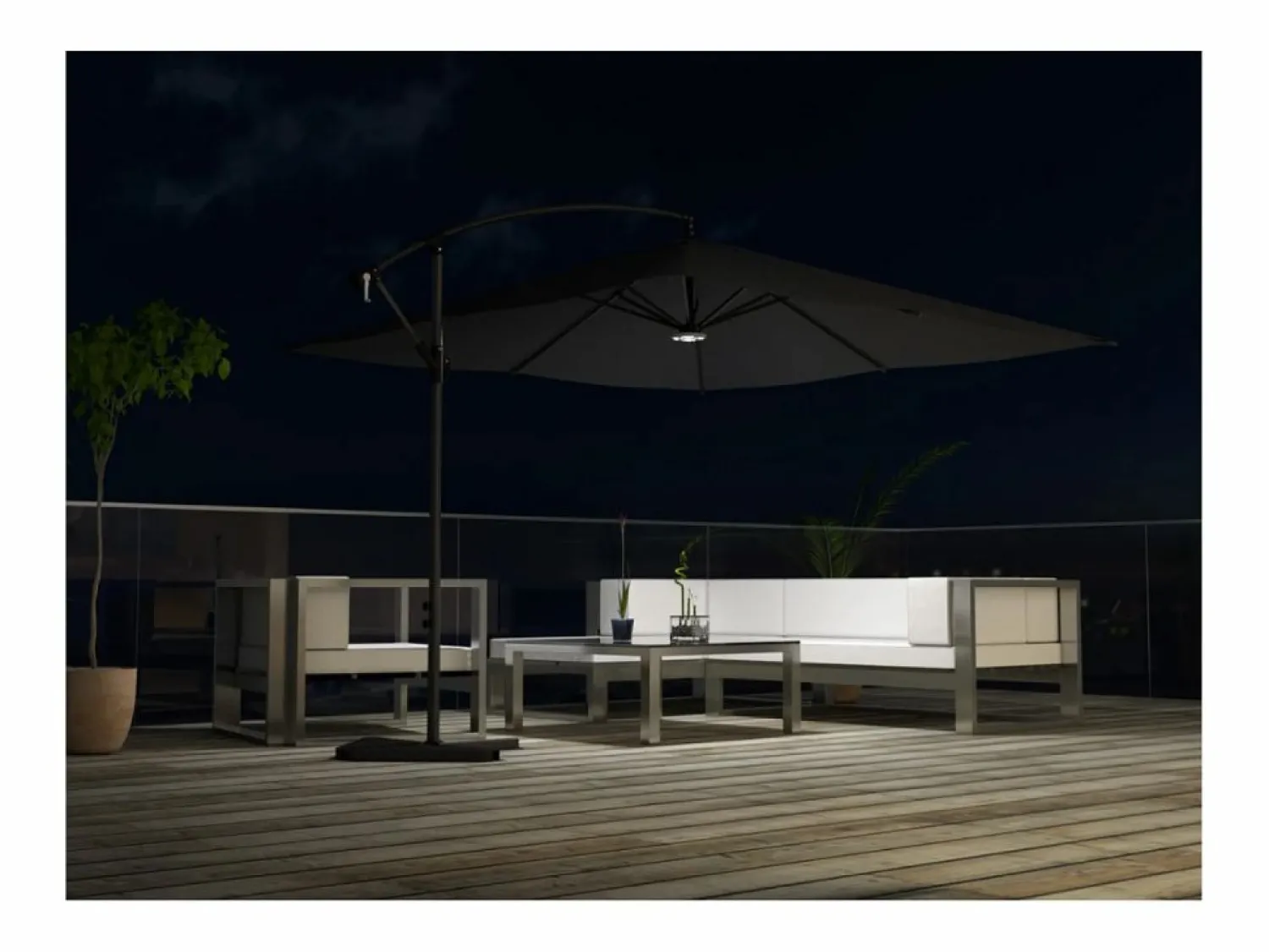 Parasol excéntrico cuadrado con LED de 3x3 m SOLENZARA Sombrilla