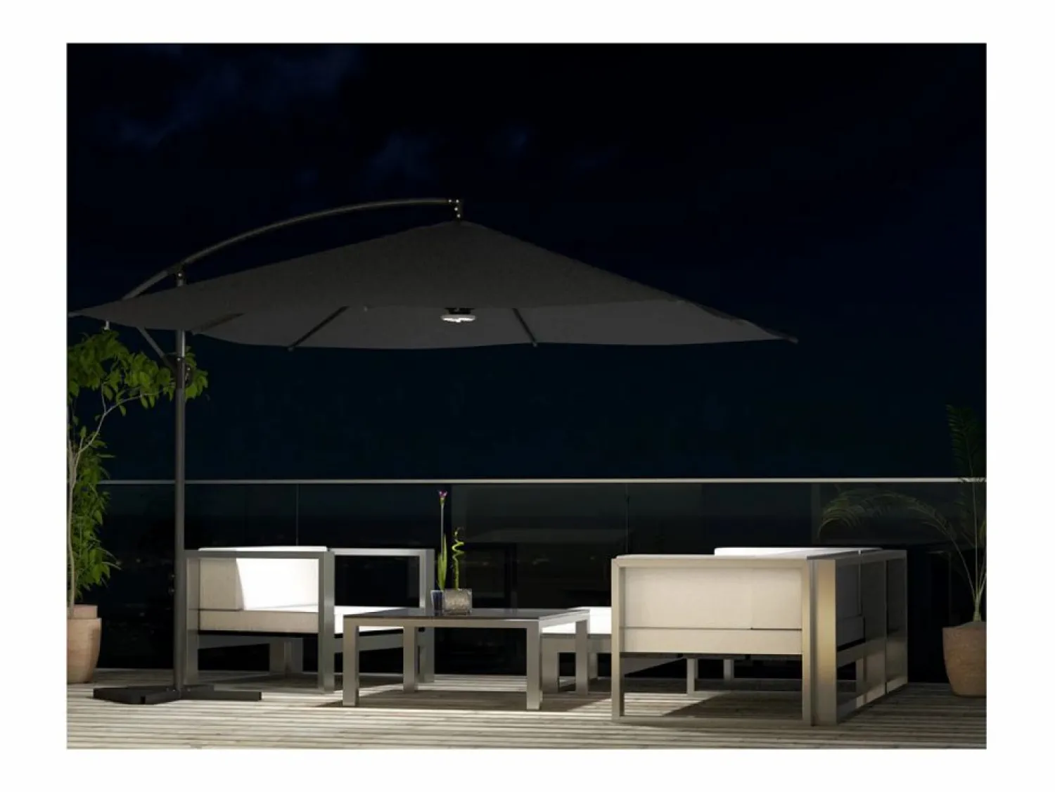 Parasol excéntrico cuadrado con LED de 3x3 m SOLENZARA Sombrilla