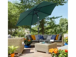 Hot Parasol inclinable con manivela, aluminio, poliéster, verde (Ø2,6x2,35 m)