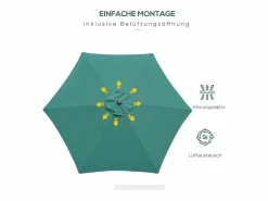 Hot Parasol inclinable con manivela, aluminio, poliéster, verde (Ø2,6x2,35 m)