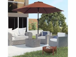Outlet Parasol inclinable con manivela, aluminio y poliéster 180g/m², marrón (Ø2,7xH2,35 m)