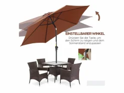 Outlet Parasol inclinable con manivela, aluminio y poliéster 180g/m², marrón (Ø2,7xH2,35 m)